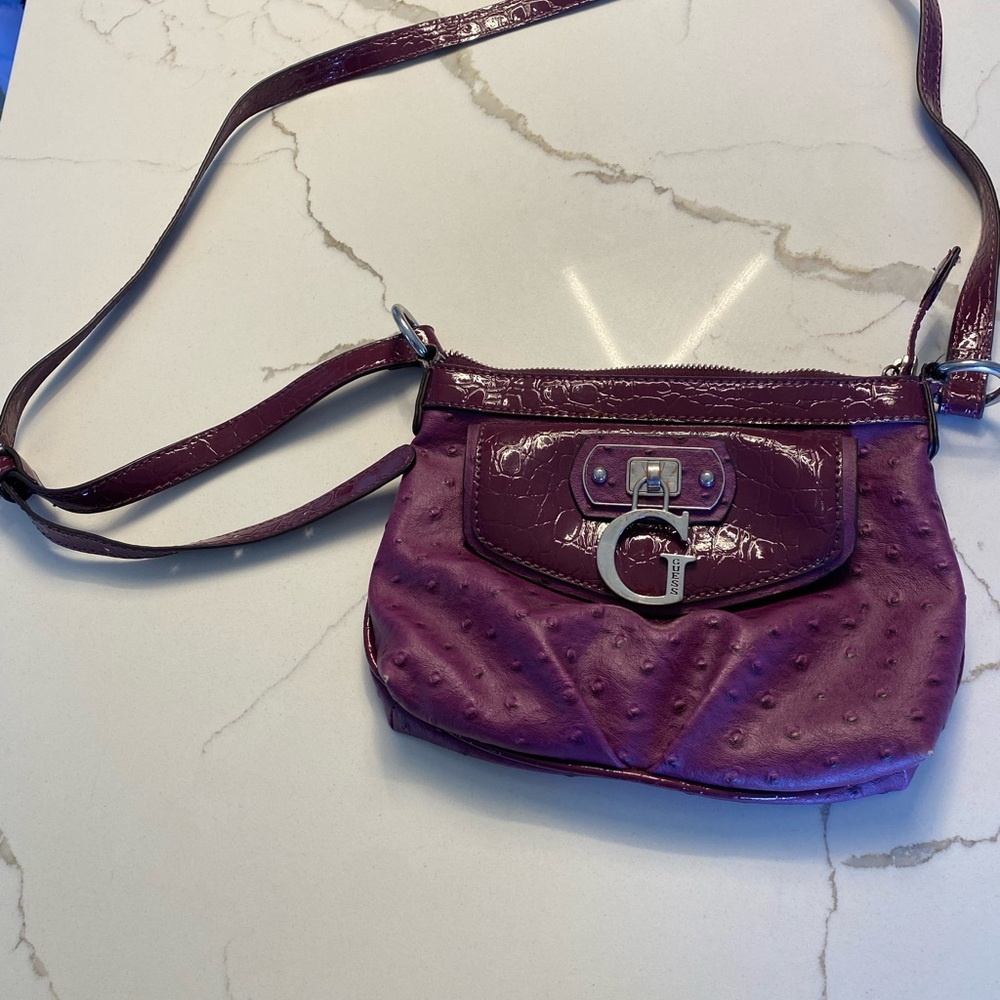Guess Purple Crossbody Bag with Silver Hardware